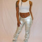 Bodied that leather waist pants (Black & Silver)