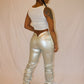Bodied that leather waist pants (Black & Silver)