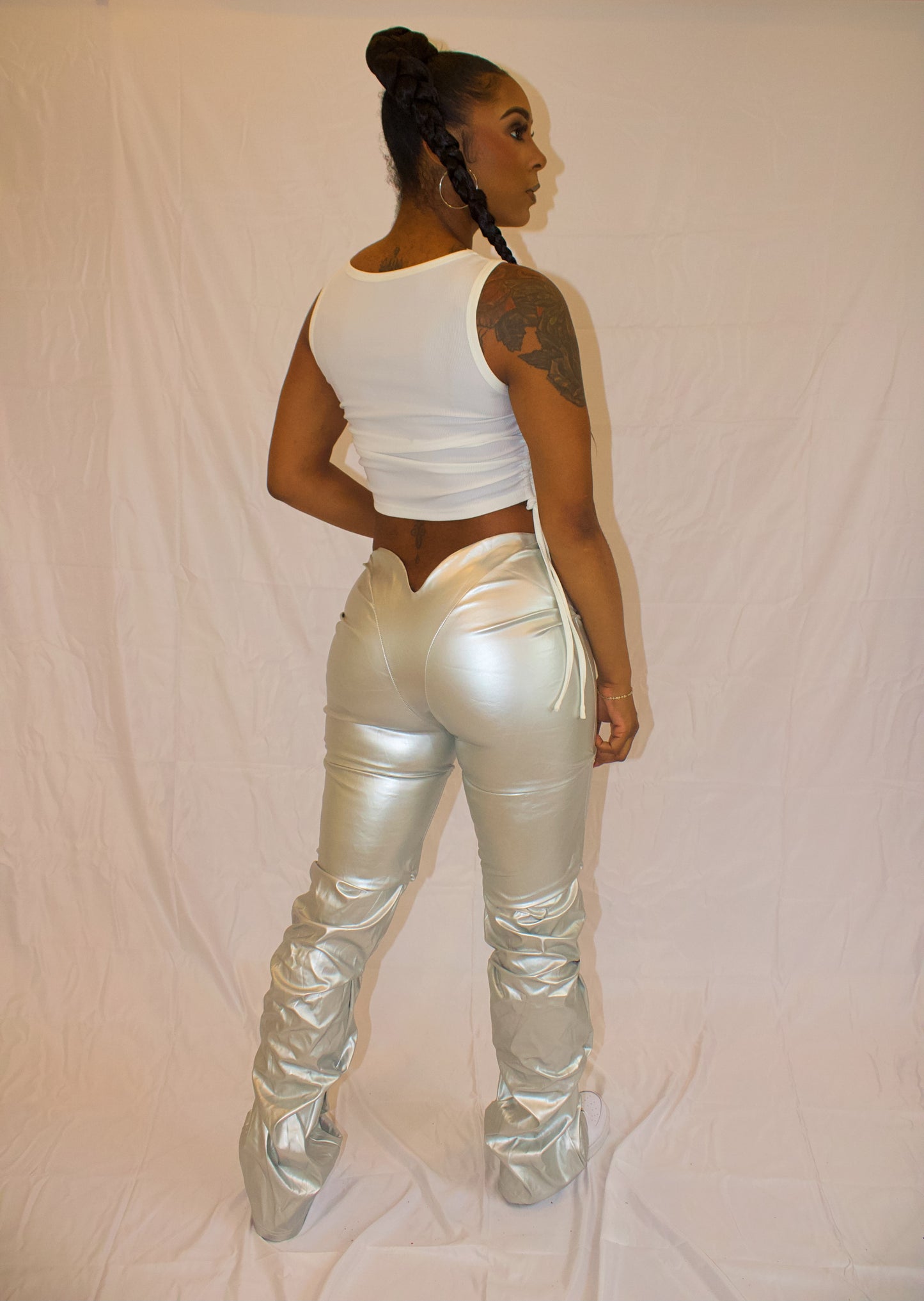 Bodied that leather waist pants (Black & Silver)