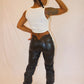 Bodied that leather waist pants (Black & Silver)