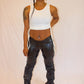 Bodied that leather waist pants (Black & Silver)